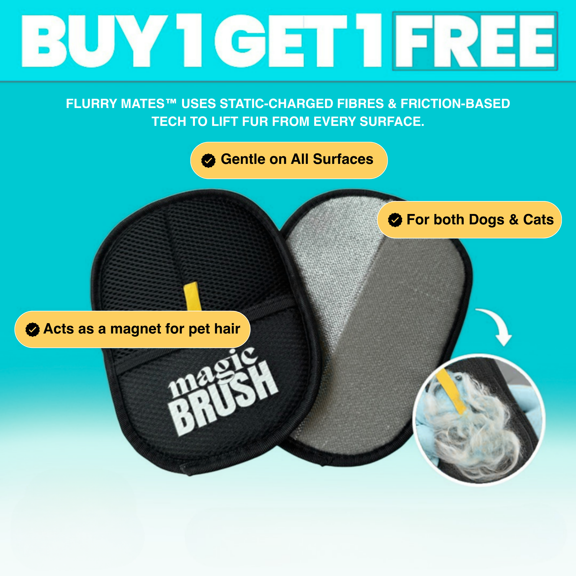 Flurry Mates™ - Pet Hair Removal Gloves Buy 1 Get 1 Free